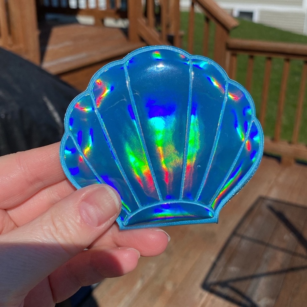 Blue Holographic Sea Shell Compact Mirror